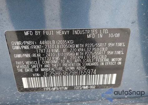 2009 Subaru Forester 2.5X из США, поврежденный, VIN JF2SH63629H765974